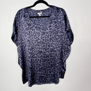 Joie Medium M Blue Joann C Animal Print Silk Tunic Top Scoop Neck Short Sleeve